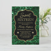 Elegantes Green Imitats Glitzer & Gold Winter Swee Einladung (Stehend Vorderseite)