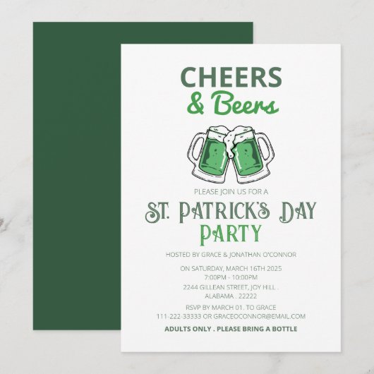 Elegantes Green Kleeblatt St. Patrick's Day Party Einladung (Vorne/Hinten)