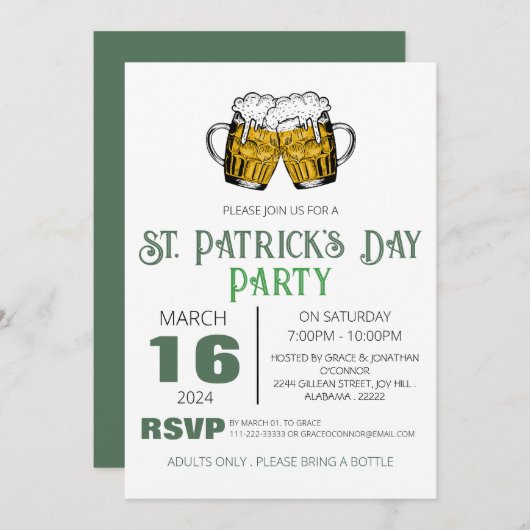 Elegantes Green Kleeblatt St. Patrick's Day Party Einladung (Vorne/Hinten)