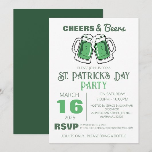 Elegantes Green Kleeblatt St. Patrick's Day Party Einladung (Vorne/Hinten)