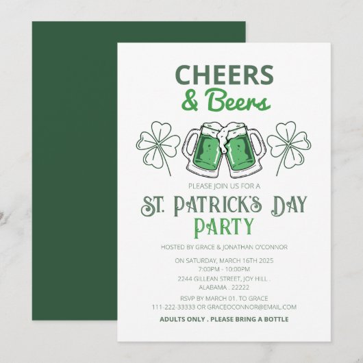 Elegantes Green Kleeblatt St. Patrick's Day Party Einladung (Vorne/Hinten)