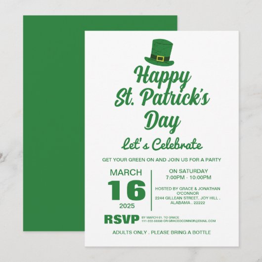 Elegantes Green Kleeblatt St. Patrick's Day Party Einladung (Vorne/Hinten)
