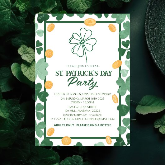 Elegantes Green Kleeblatt St. Patrick's Day Party Einladung