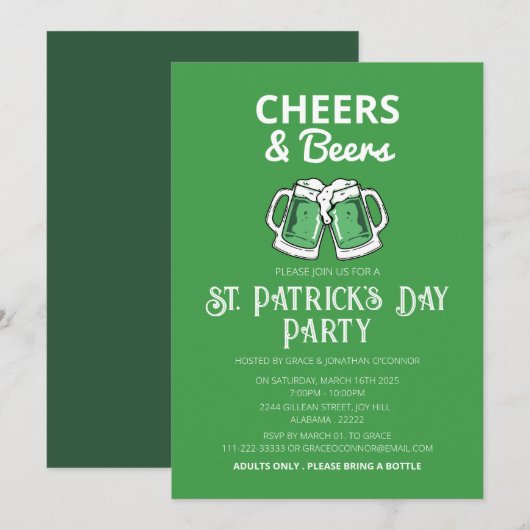 Elegantes Green Kleeblatt St. Patrick's Day Party Einladung (Vorne/Hinten)
