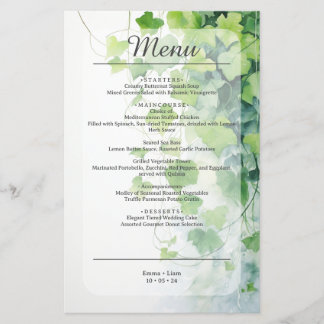 Elegantes Green Leaf Wedding Menu