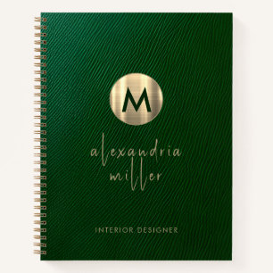 Elegantes Green Leather Gold Monogramm Notizblock