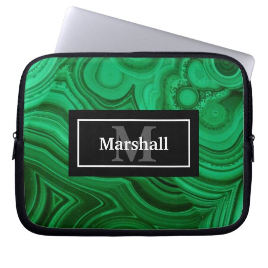 Elegantes Green Malachite Rock Design Laptopschutzhülle (Vorderseite)