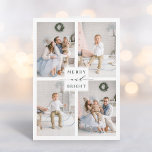 Elegantes Green Merry & Bright 4 Foto Feiertagskarte<br><div class="desc">Einfache und elegante Urlaubsfotokarte mit individuellem Text auf der Rückseite. Für eine weiter gehende Anpassung dieses Designs,  klicken Sie bitte auf den Link Weitere anpassen,  um den Schriftart,  Größe,  Farbe,  etc. zu ändern.</div>