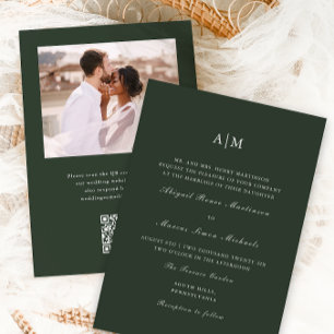 Elegantes Green Monogram QR UAwg Wedding Einladung
