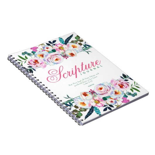 Elegantes Green Pink Floral Named Scripture Journa Notizblock (Rechte Seite)