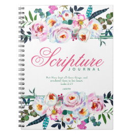 Elegantes Green Pink Floral Named Scripture Journa Notizblock