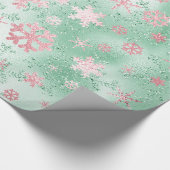 Elegantes Green & Pink Weihnachten Snowflake Muste Geschenkpapier (Ecke)