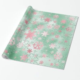 Elegantes Green & Pink Weihnachten Snowflake Muste Geschenkpapier