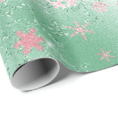Elegantes Green & Pink Weihnachten Snowflake Muste Geschenkpapier (Rolleneckpunkt)