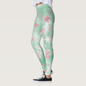 Elegantes Green Pink Weihnachts-Schneeflockenmuste Leggings (Links)