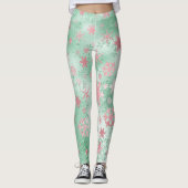 Elegantes Green Pink Weihnachts-Schneeflockenmuste Leggings (Vorderseite)
