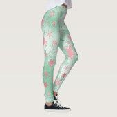 Elegantes Green Pink Weihnachts-Schneeflockenmuste Leggings (Rechts)