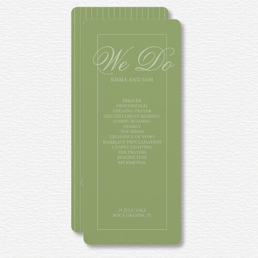 Elegantes Green Pinstripe Hochzeitsprogramm