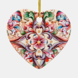 ELEGANTES GREEN RED PINK BLUE FLORAL FANTASY KERAMIKORNAMENT
