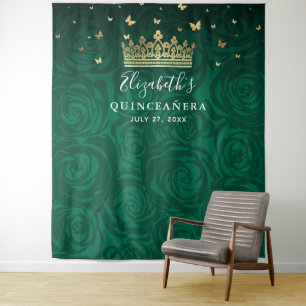 Elegantes Green Rose Gold Black Birthday Foto Wandteppich