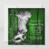 Elegantes Green Schwarz-weiß Masquerade Party Einladung (Rückseite)