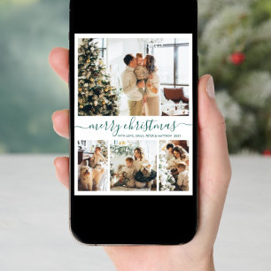 Elegantes Green Script 4 Foto Collage Weihnachten