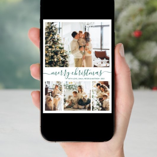 Elegantes Green Script 4 Foto Collage Weihnachten