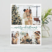 Elegantes Green Script 4 Foto Collage Weihnachten (Stehend Vorderseite)
