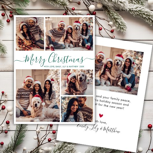 Elegantes Green Script 5 Foto Collage Weihnachten