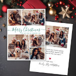 Elegantes Green Script 5 Foto Collage Weihnachten<br><div class="desc">Modern Simple Elegant Green Calligraphy 5 Foto Collage Frohe Weihnachts Script Holiday Card. Diese minimalistische festliche whimsical fünf (5) Foto Feiertage Grußkarte Vorlage verfügt über eine hübsche Gitter Foto Collage und sagt "Frohe Weihnachten"! Der "Frohe Weihnachten"-Grußtext ist in einer schönen Hand geschrieben, Wirble Swash-Schwanz Schriftart Typografie oder Kalligraphie Skript in...</div>