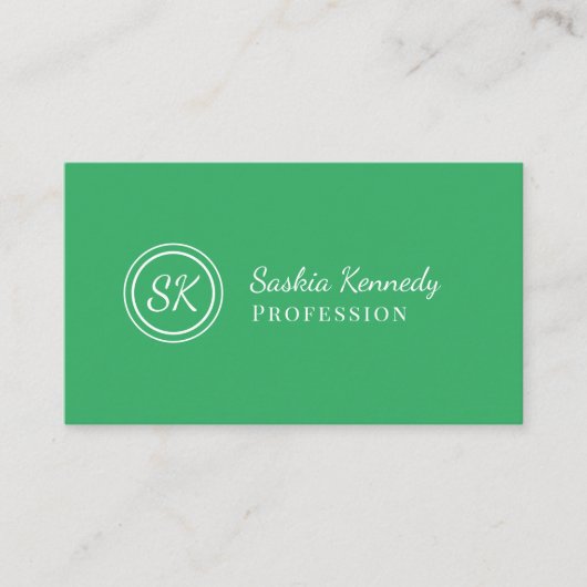 Elegantes Green Script Beruflich Monogram Visitenkarte (Vorderseite)