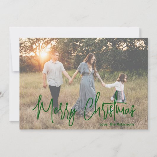 Elegantes Green Script Foto Moderne Weihnachten (Vorderseite)