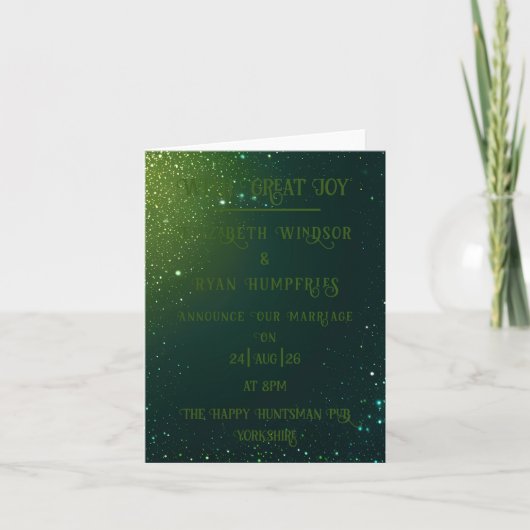 Elegantes Green Sparkle Design für Hochzeiten Ankündigung (Vorderseite)