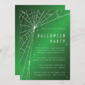 Elegantes Green Sparkling Spider Web Halloween-Par Einladung (Vorne/Hinten)