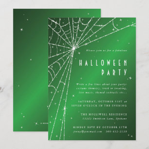 Elegantes Green Sparkling Spider Web Halloween-Par Einladung