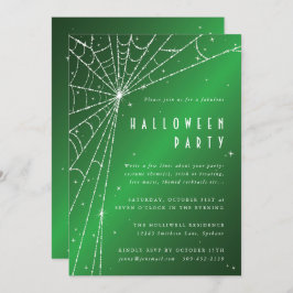 Elegantes Green Sparkling Spider Web Halloween-Par Einladung