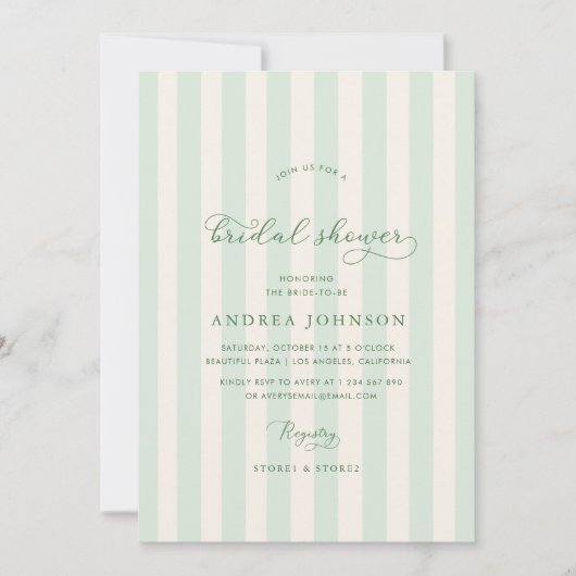 Elegantes Green Stripes Brautparty Einladung (Vorderseite)