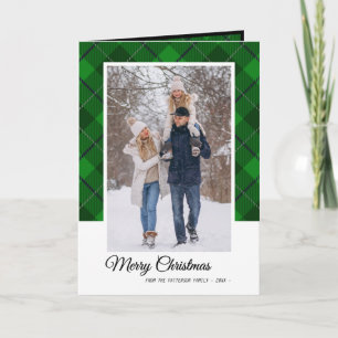 Elegantes Green Tartan Frohe Weihnachtsfamilie Fot Karte