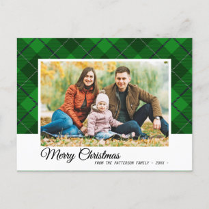 Elegantes Green Tartan Frohe Weihnachtsfamilie Fot Postkarte