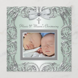 Elegantes Green Twins Foto Einladungen feiern