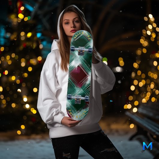 Elegantes Green und Burgund Kariertes Skateboard