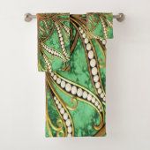 Elegantes Green und Gold Damask Muster Badhandtuch Set (Insitu)