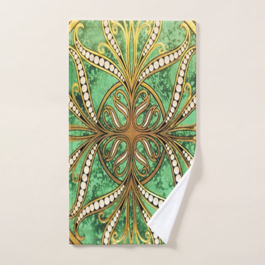 Elegantes Green und Gold Damask Muster Badhandtuch Set (Handtuch)