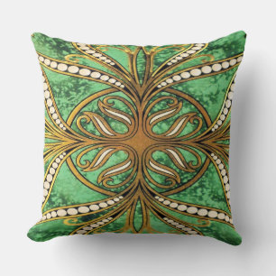 Elegantes Green und Gold Damask Muster Kissen