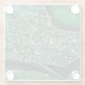 Elegantes Green und Gold Glitzer Agate Glasuntersetzer (Rückseite)