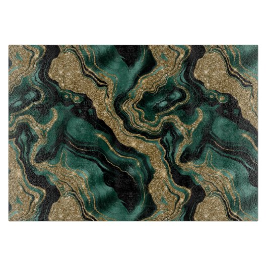 Elegantes Green und Gold Glitzer Agate Pattern Schneidebrett (Vorderseite)
