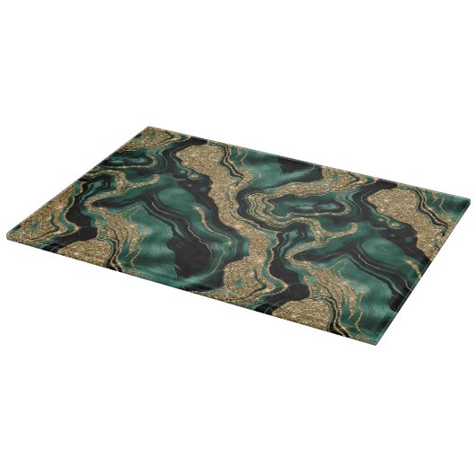 Elegantes Green und Gold Glitzer Agate Pattern Schneidebrett (Ecke)