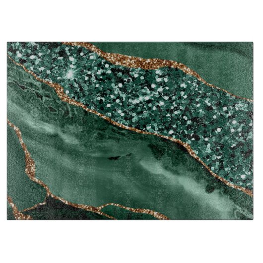 Elegantes Green und Gold Glitzer Agate Schneidebrett (Vorderseite)