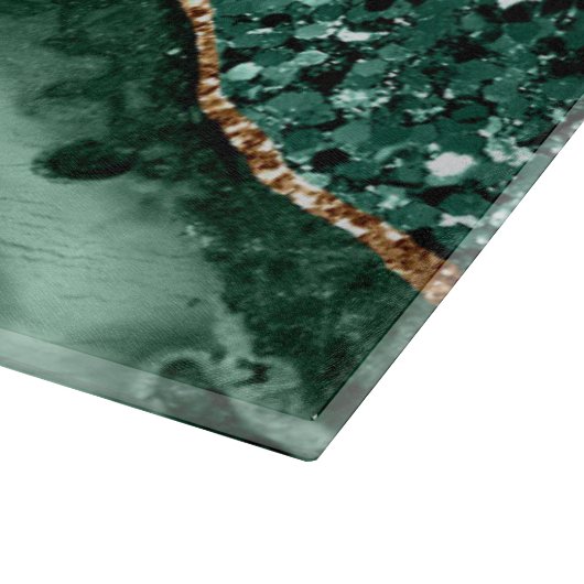 Elegantes Green und Gold Glitzer Agate Schneidebrett (Ecke)