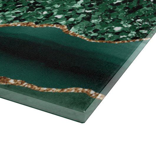 Elegantes Green und Gold Glitzer Agate Schneidebrett (Ecke)